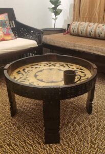 Wood Indian Beautiful Carved Punched Round Side Coffee Table photo review