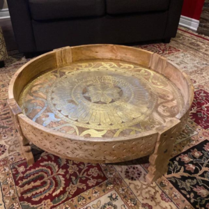 Wooden Round Brass Chakki Table-Central Side Table photo review