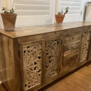 Indian White Distressed Flower Carved Sideboard Home Decor photo review