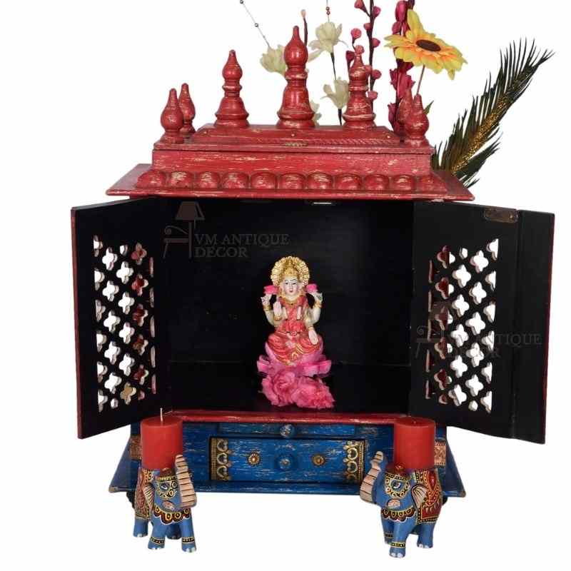 Indian Handmade Brass Fitted Distressed Colour Beautiful Mandir Pooja Stand
