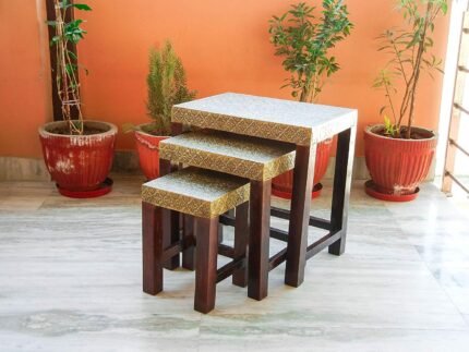 wooden brown stool, wooden brown stool set