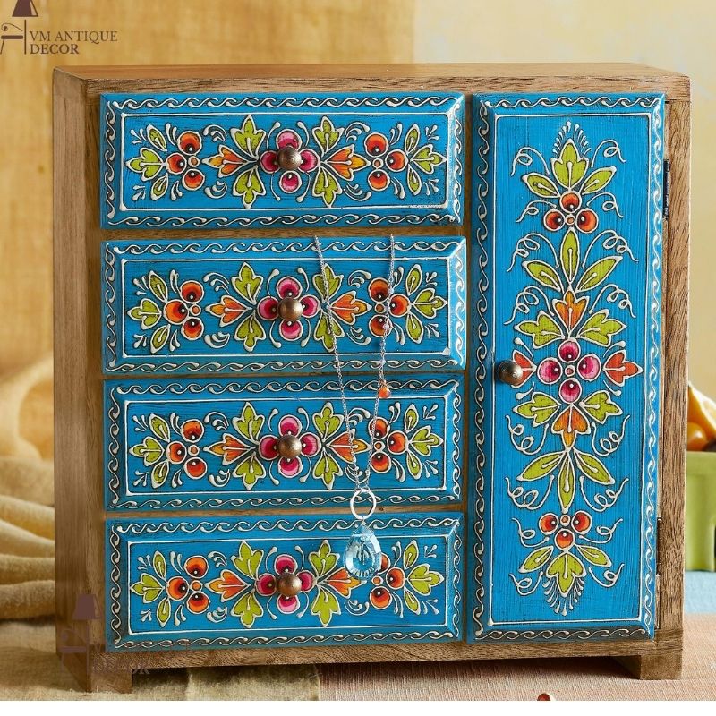 blue chest drawer, jewelry storage box
