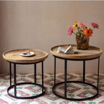 set of 2 end table, wooden side table