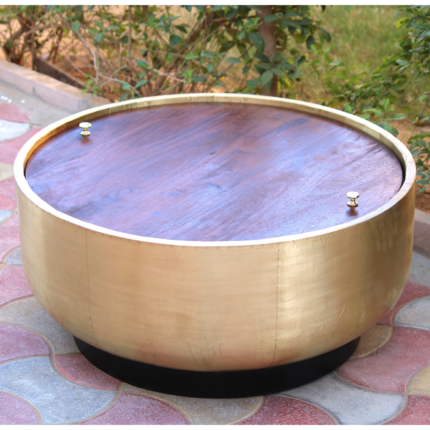 wooden drum table, round chakki table, round drum table