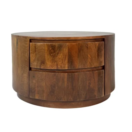 Solid Wood Round Coffee Table with Storage Drawers | Modern Center Table for Living Room