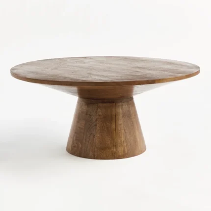 Round Solid Wood Coffee Table for Living Room | Modern Center Table in Walnut Brown Finish