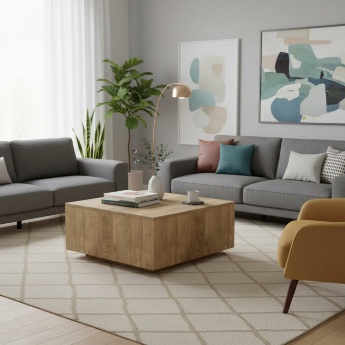 Solid Wood Square Coffee Table for Living Room