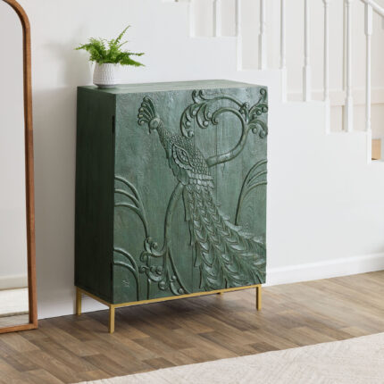 Wooden Sideboard Peacock Storage Cabinet