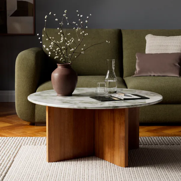 Wooden Elegant Marble-Style Coffee Table
