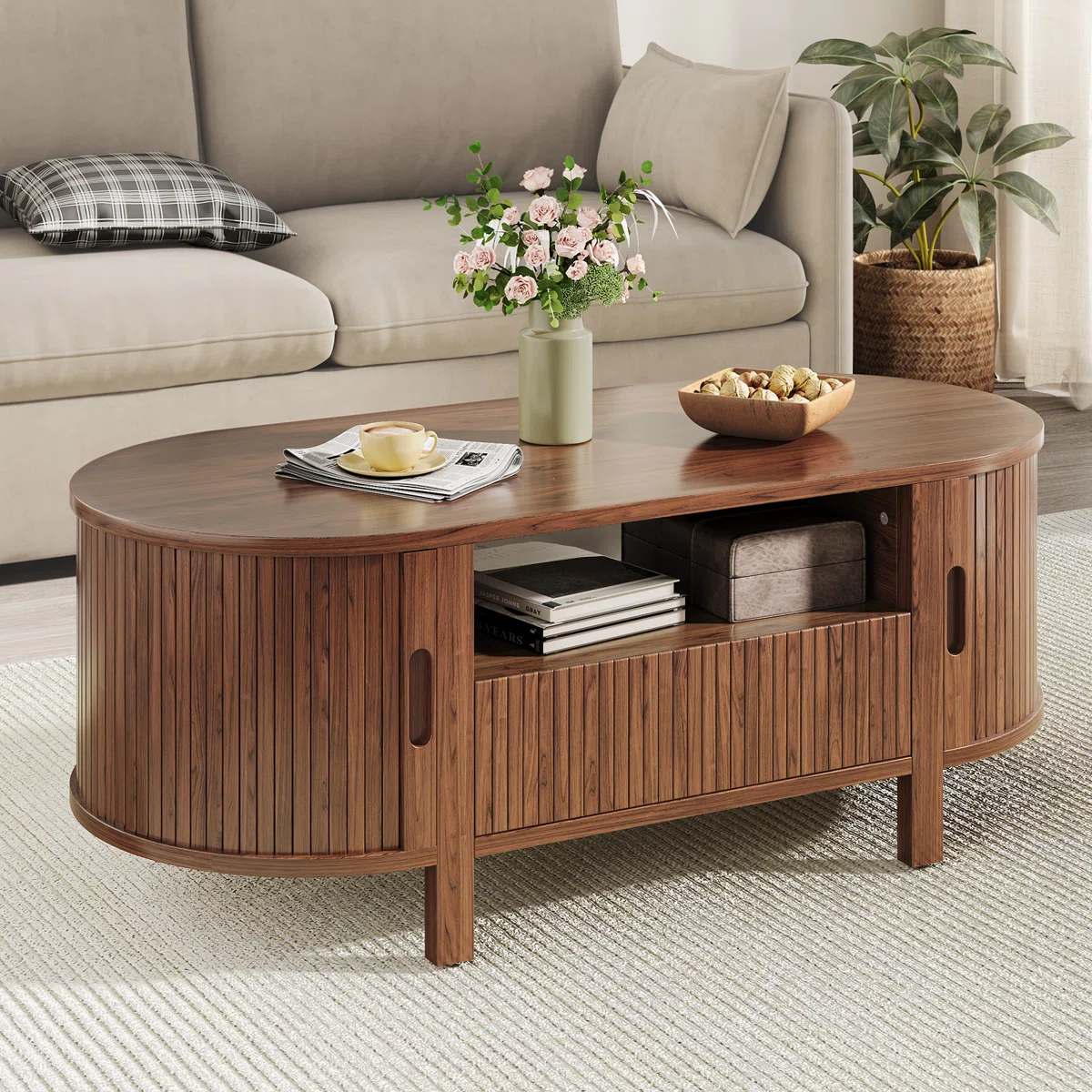 47.2''+Oval+Coffee+Table+With+Storage,+Fluted+Accent+Center+Table+With+Draw+And+Sliding+Tambour+Doors-1933906032