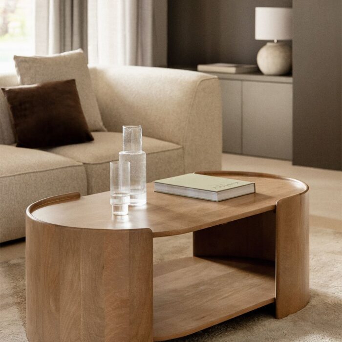 Wooden Oval Coffee Table In Natural Finish