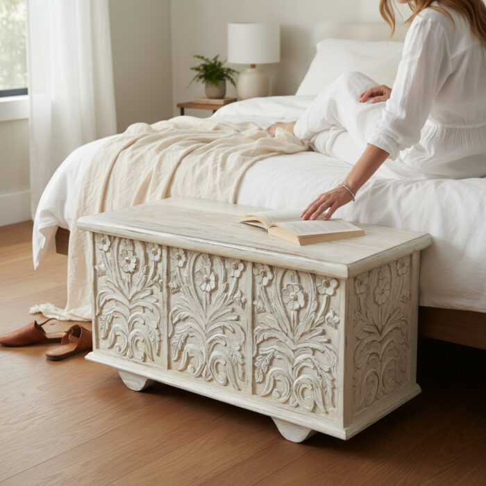 Wooden Carved Trunk Box Chest