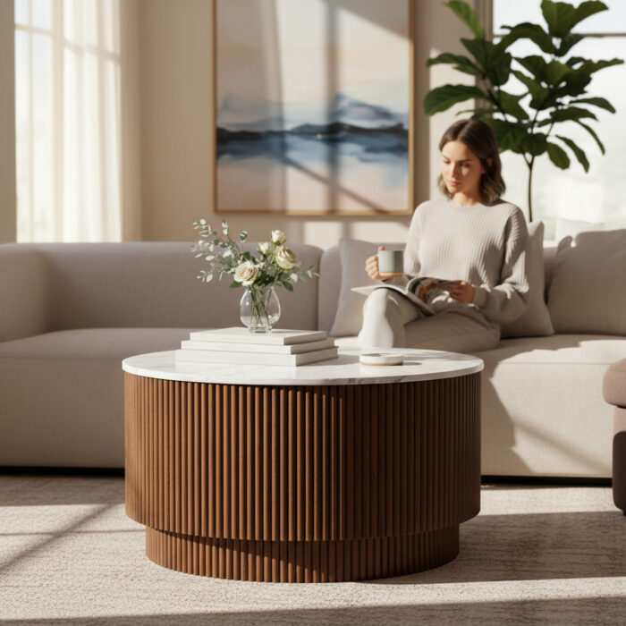 Wooden Coffee Table With Marble