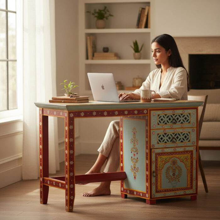 Wooden Painted Computer Study Table With Chair