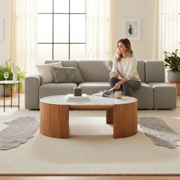 Solid Coffee Table With Marble