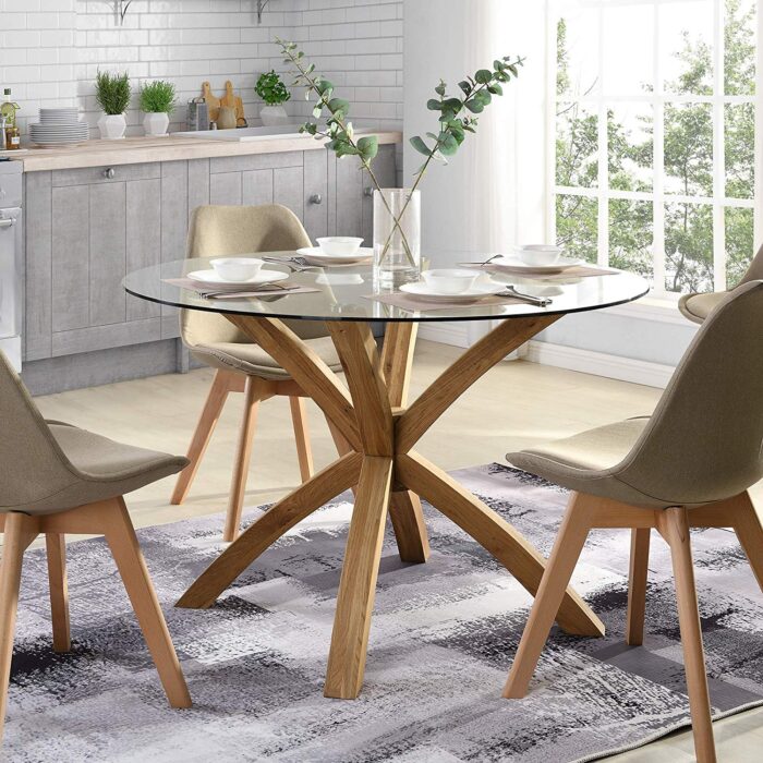 Arbor Cross Base Glass Dining Table