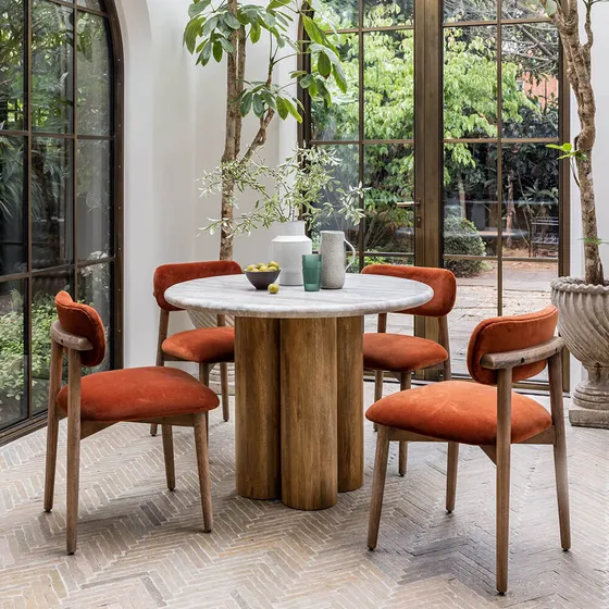 Aero Round Marble Dining Table With 4 Chair