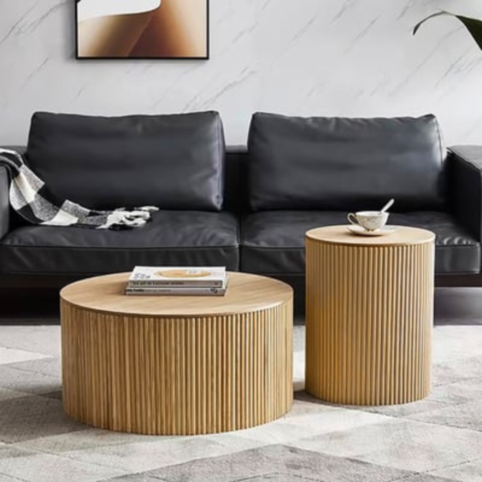 Natural Wood Coffee Table Set of 2