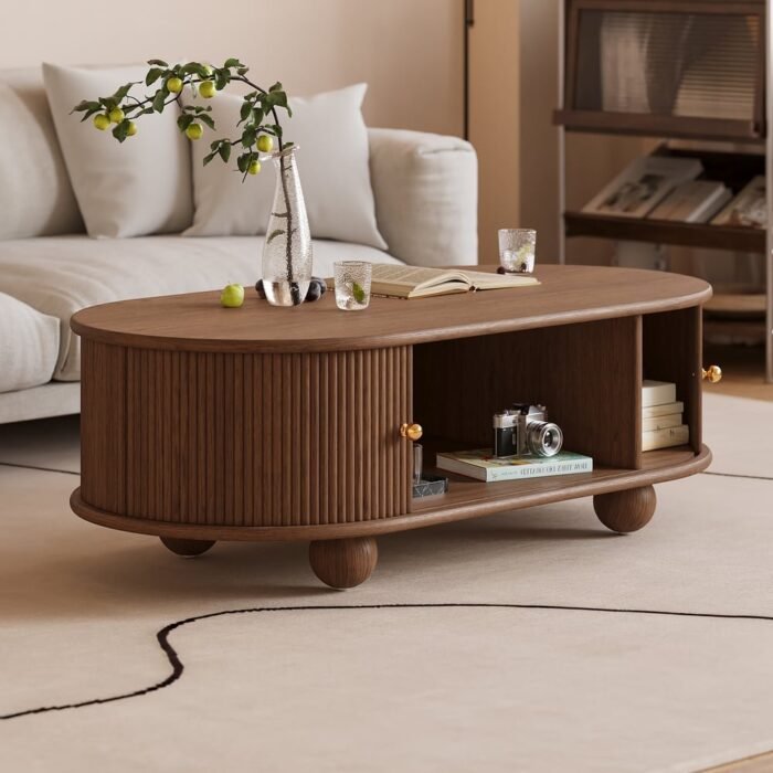 Wooden Oval Rolling-Front Coffee Table