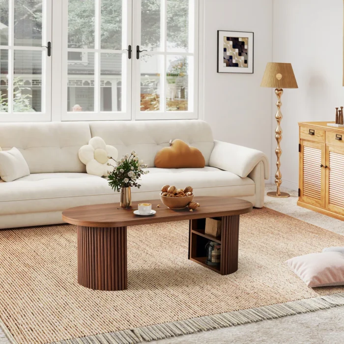 Elara Oval Fluted Coffee Table with Storage