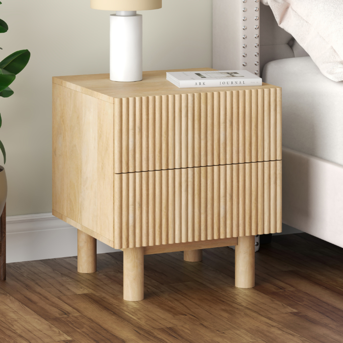 Fluted Wooden Bedside Table