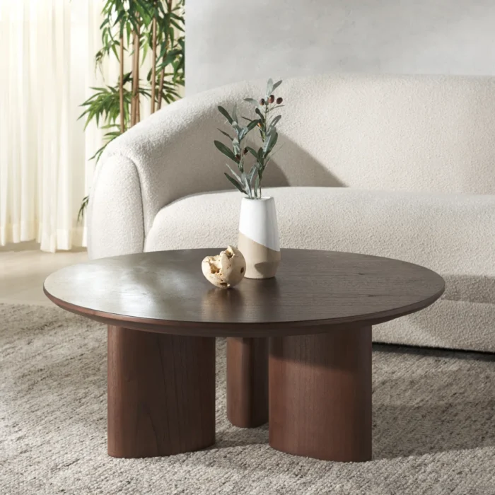 Round Solid Wood Coffee Table for Living Room