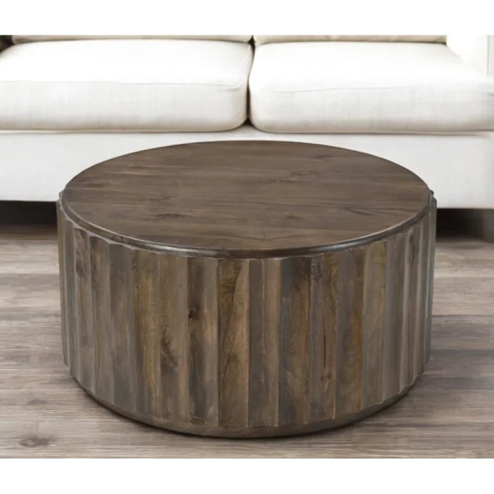 Solid Wood Round Drum Coffee Table for Living Room