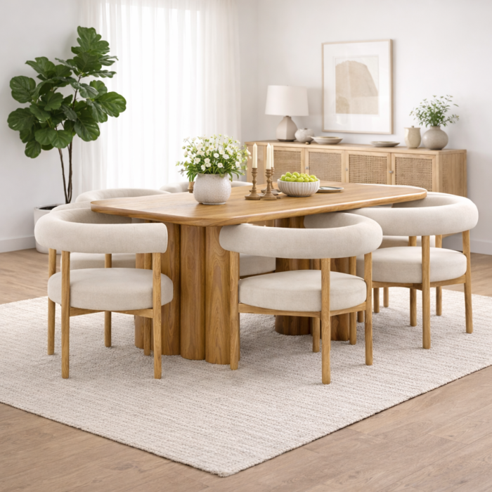 Contemporary Oak Upholstered Dining Set