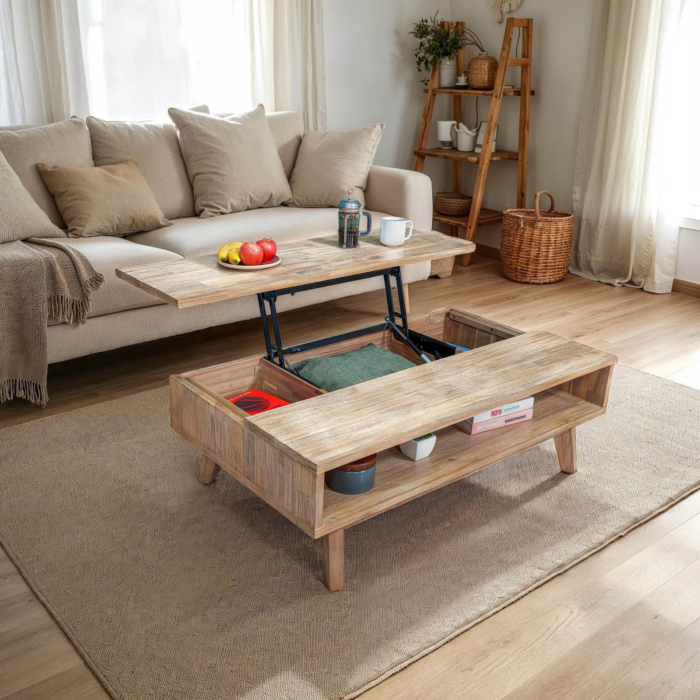 Washed Oak Lift-Top Wooden Coffee Table