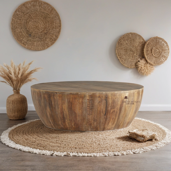 Wooden Round Drum Coffee Table-End Table