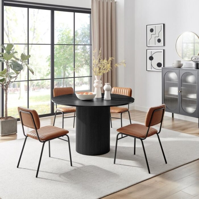 Wooden Modern Black Dining Set With 4 Chair