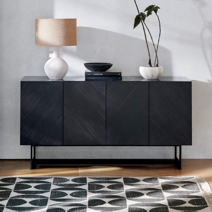 Elara Charcoal Wood & Black Marble Sideboard