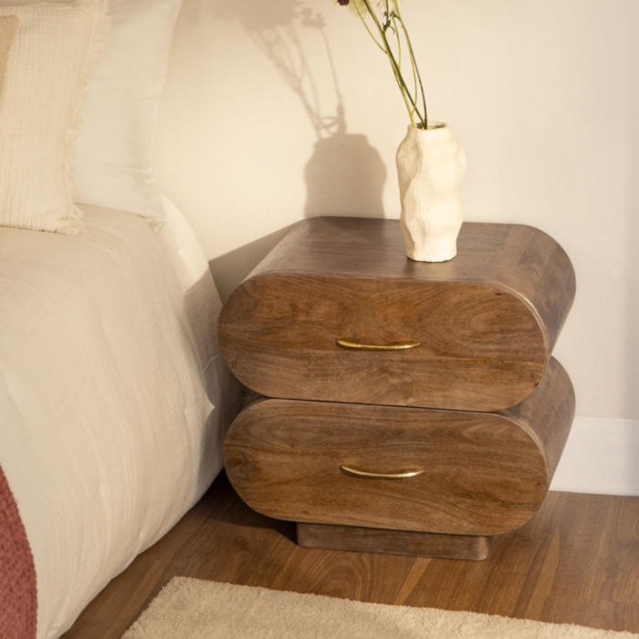 Wooden Drawer Bedside Table In Natural Finish