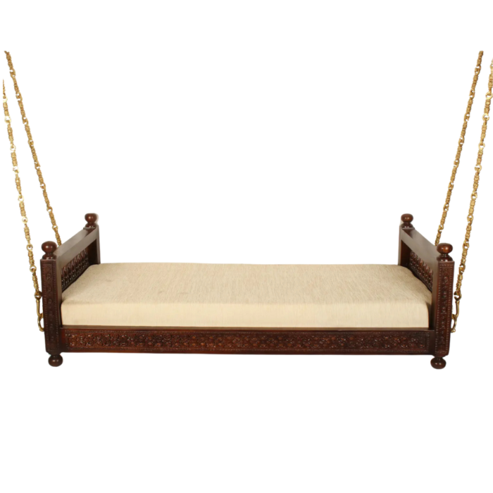 Handcarved Wooden Minimal Design Swing Jhula With Cushion