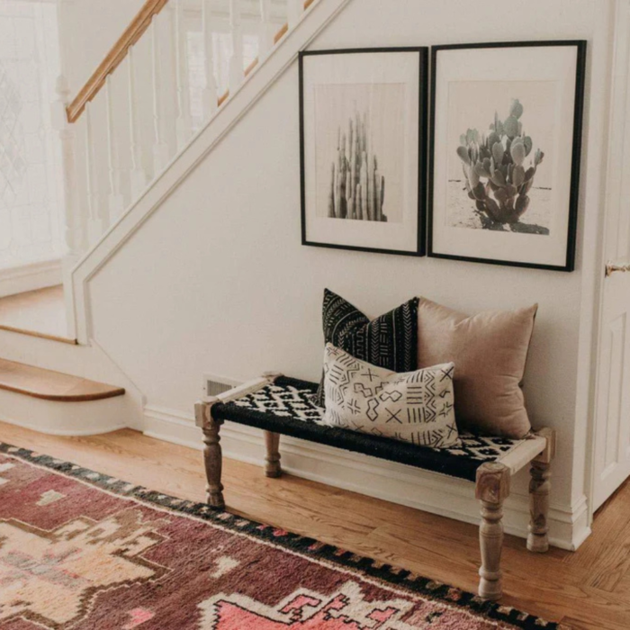 Black And Natural Rope Charpai Bench