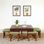 Solid Sheesham Wood Coffee Table With 4 Nesting Stools