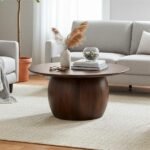 Solid Wood Round Drum Coffee Table – Walnut Finish