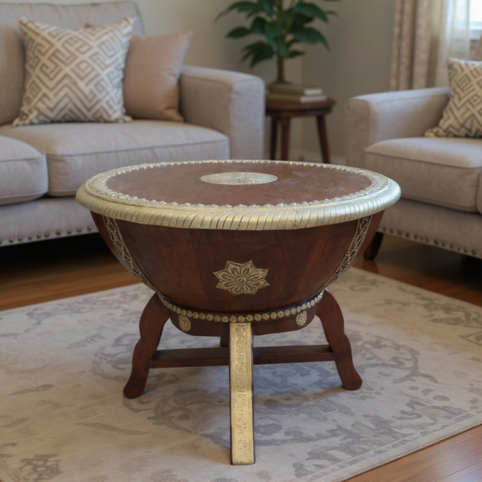 Wooden Round Drum Coffee Table