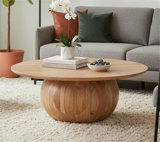 Solid Wood Round Coffee Table for Living Room