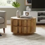 Solid Wood Round Coffee Table with Storage Drawers