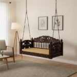 Handcarved Wooden Peacock Design Swing Jhula With Cushion