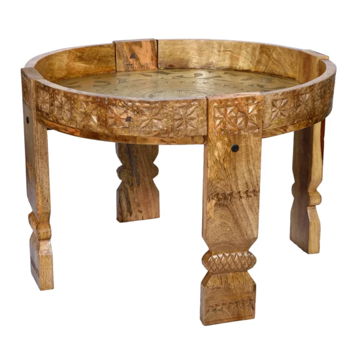 Wooden Round Brass Coffee Table