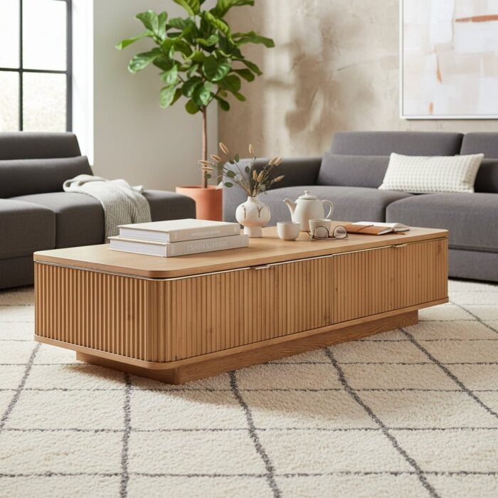 Fluted Wood Rectangular Coffee Table