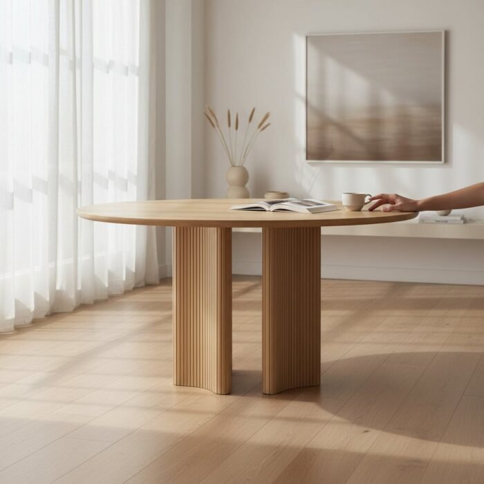 Natural Fluted Base Wooden Dining Table