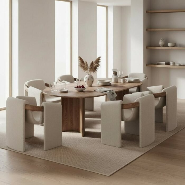 Contemporary Walnut Upholstered Dining Set