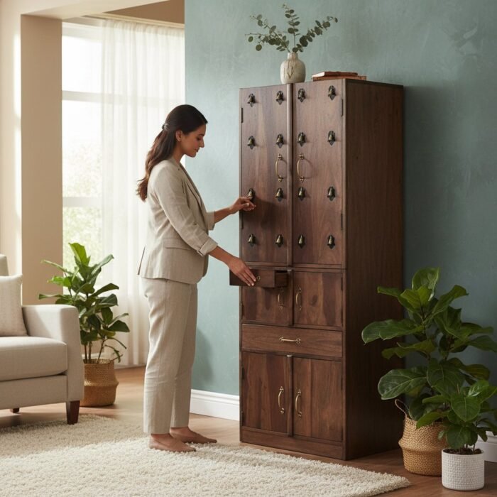 Wooden Temple Pooja Mandir Decor With Cabinet