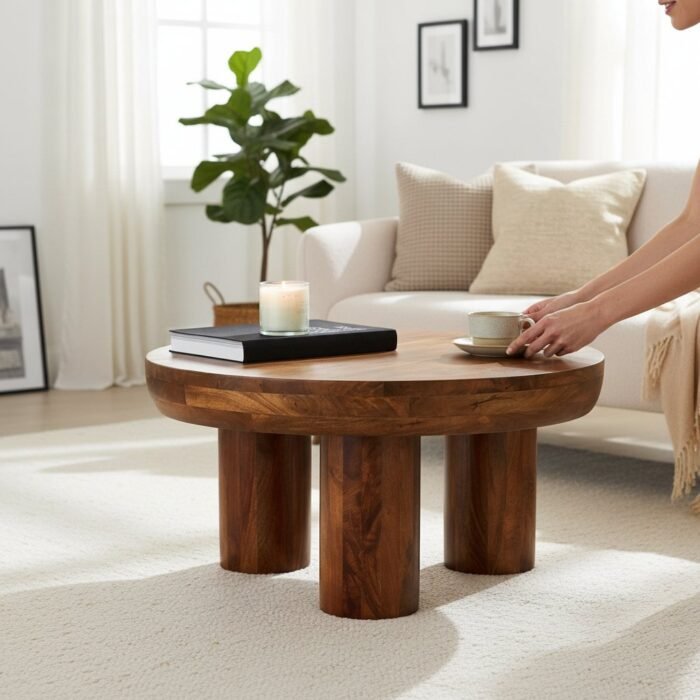 Wooden Round Pedestal Coffee Table