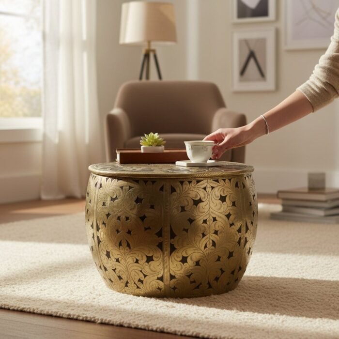Wooden Brass Coffee Table