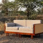 Modern Solid Wood Cane Convertible Sofa Bed